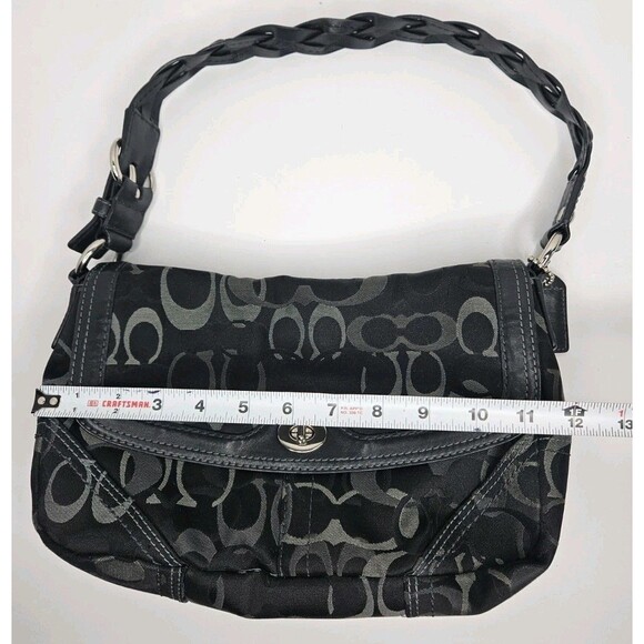 COACH Twist Lock Shoulder Bag Black Canvas Leather Trim C0769-10993Braided - Picture 3 of 11